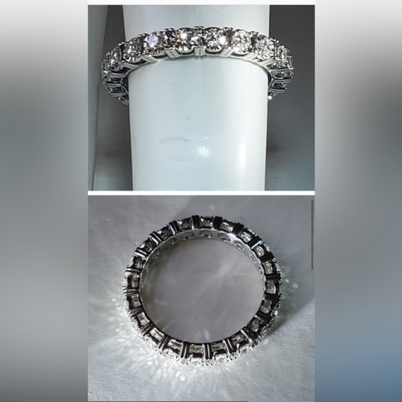 Tennis Ring Natural Diamonds solid 14K gold wedding engagement band no returns - Picture 3 of 7